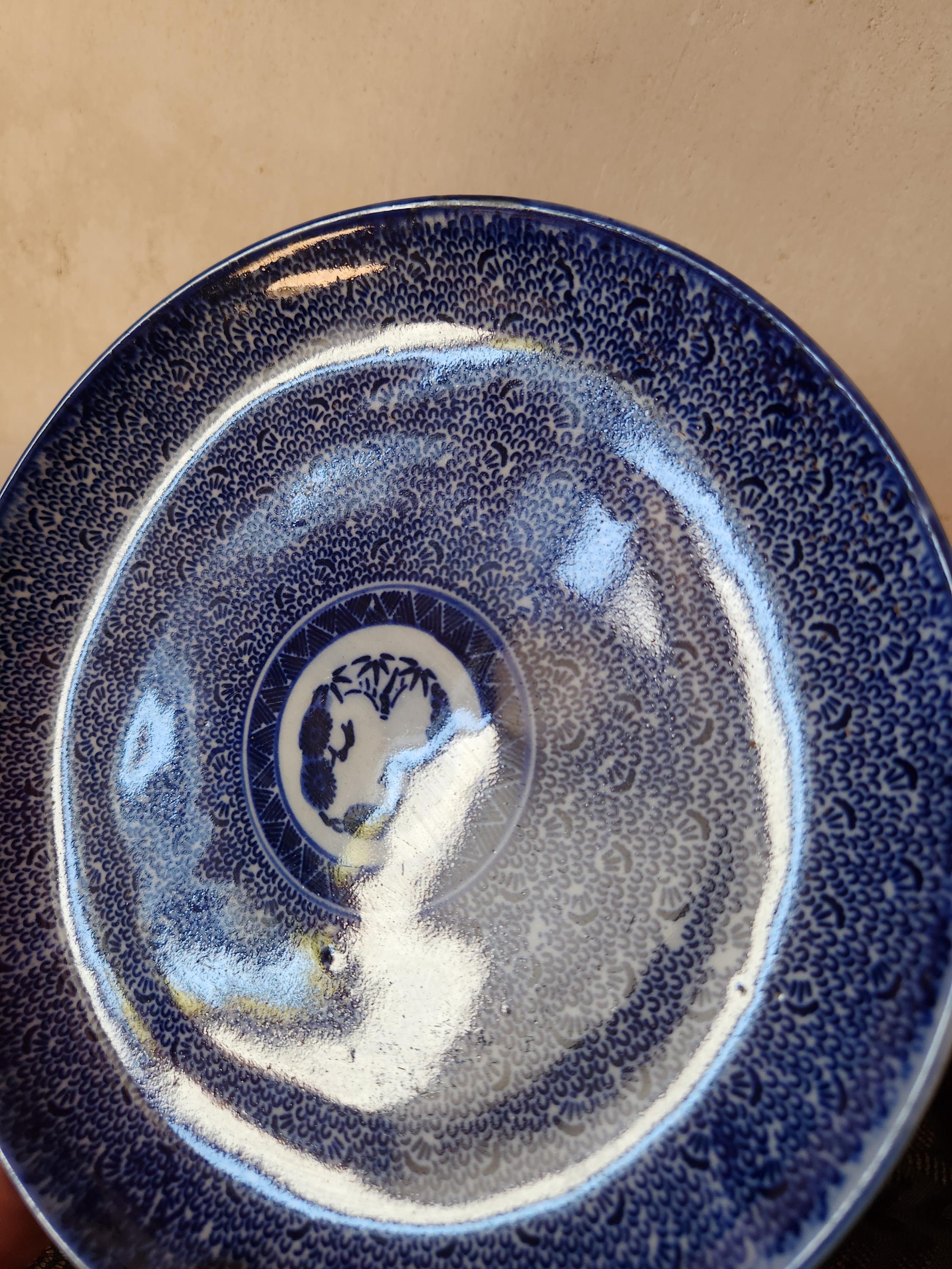 Antique Japanese Imari Porcelain Plates Hand Painted Cobalt Blue