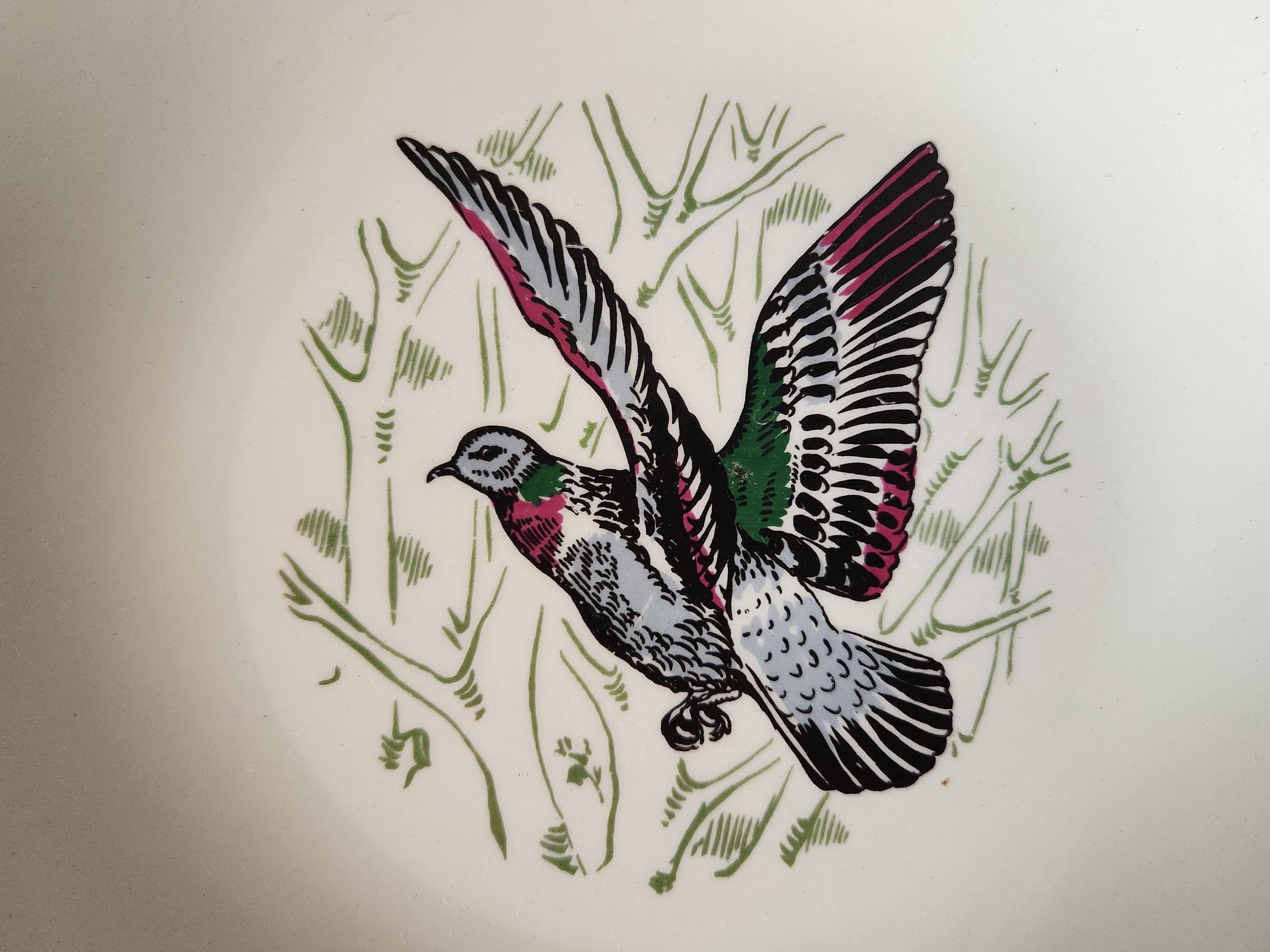 Vintage French 1960s GIEN Marly Polychrome Wildlife Plates Set of