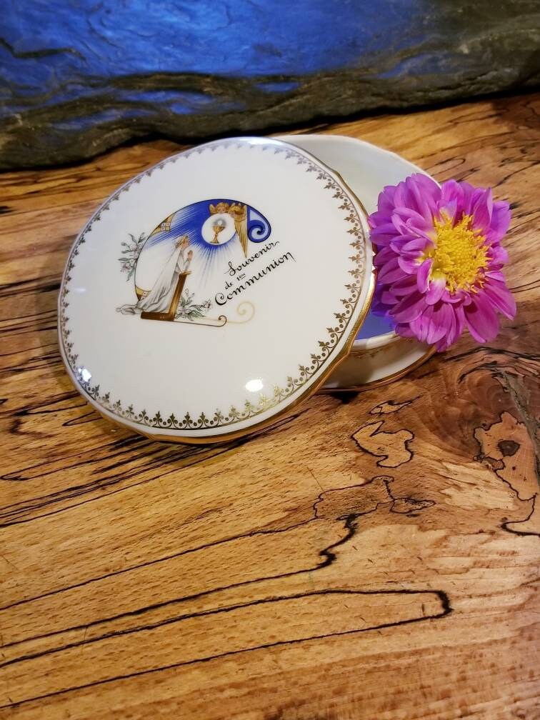 Boîte Français Bibelot en Porcelaine de Première Communion Limoges. 1Er Boîte Communion. Du Rosaire