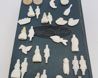 SOLD SEPARATELY Choose from 30 Pre War White Plastic French Feves. Vintage Cakes Beans. Good Luck Charms for Baking. French Cooking Bean
