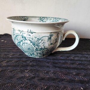 Antique French St Amand & Hamage Nord Jardiniere Chamber Pot Planter Green Transferware