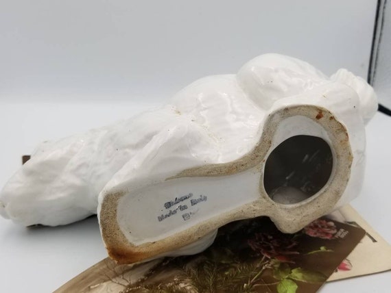 Vintage Italian Bassano White Ceramic Rabbit Flower Frog