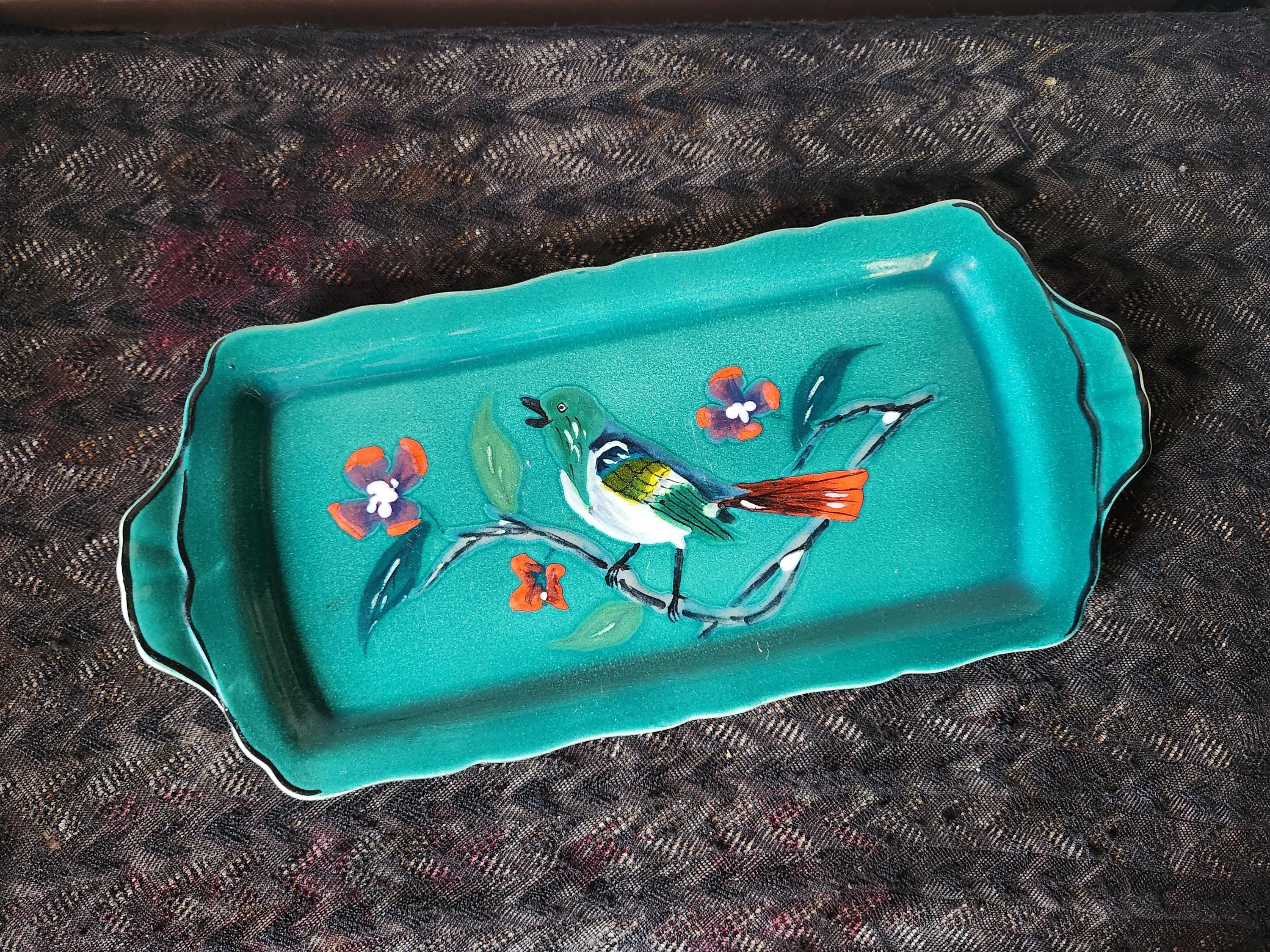 France/Longwy 手塗りエナメル細工飾りプレート　ターコイズブルー Longwy France Plates - Etsy