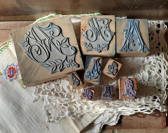 CHOOSE AN &#39;A&#39; Vintage French Rubber and Wood Embroidery Stamps All With Initial A Stencil