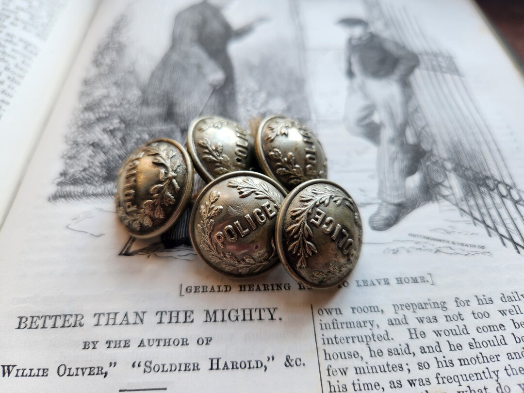 Antique French 5x Silver & Brass Police Buttons With Laurel