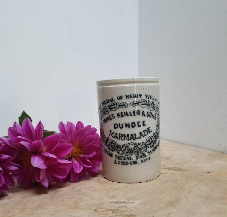 Antique Stoneware James Keiller &son's Dundee Marmalade Pot. Médaille Du Mérite Vienne 1873 Jarre Co