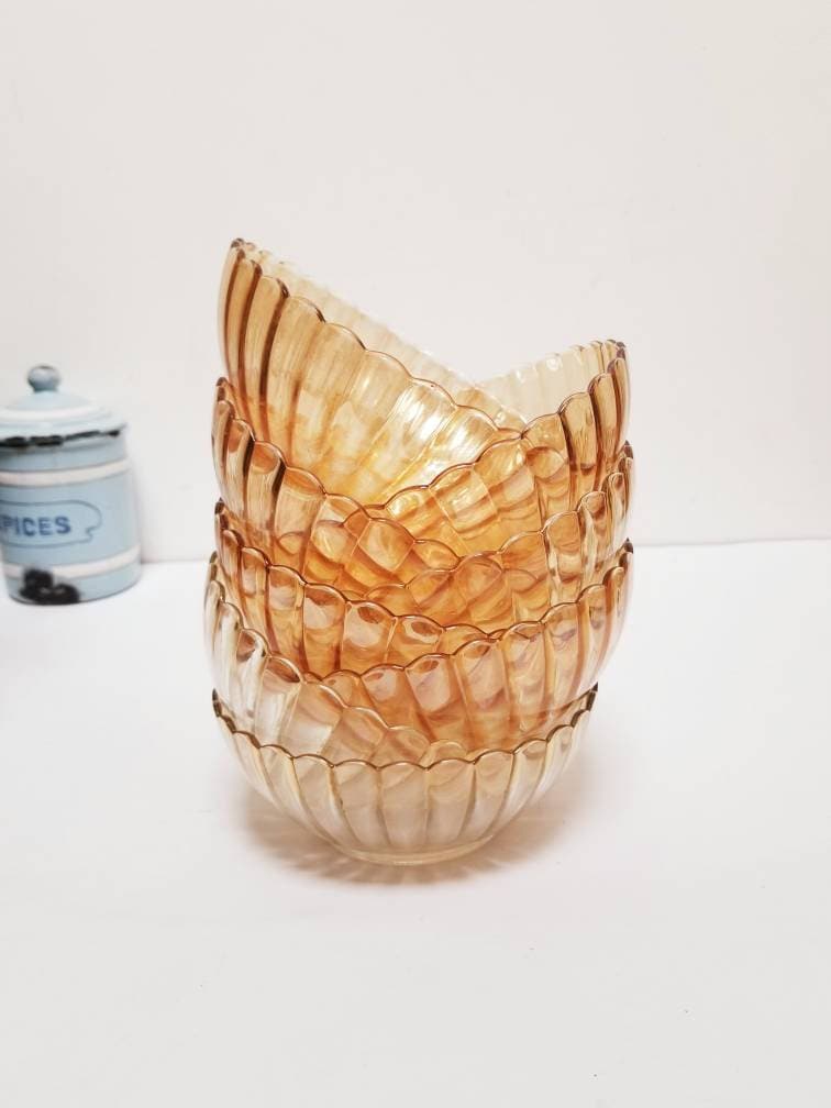 Vintage French 8 Huilor GHB Small Glass Lustre Dessert Bowls Vintage French 8 Huilor GHB Small Glass Lustre Dessert Bowls