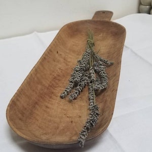 Vintage Handmade Rustic French Dough Wooden Bowl With Hanging Handle. Bread Basket Tableware. Rustic French Wood Decoration