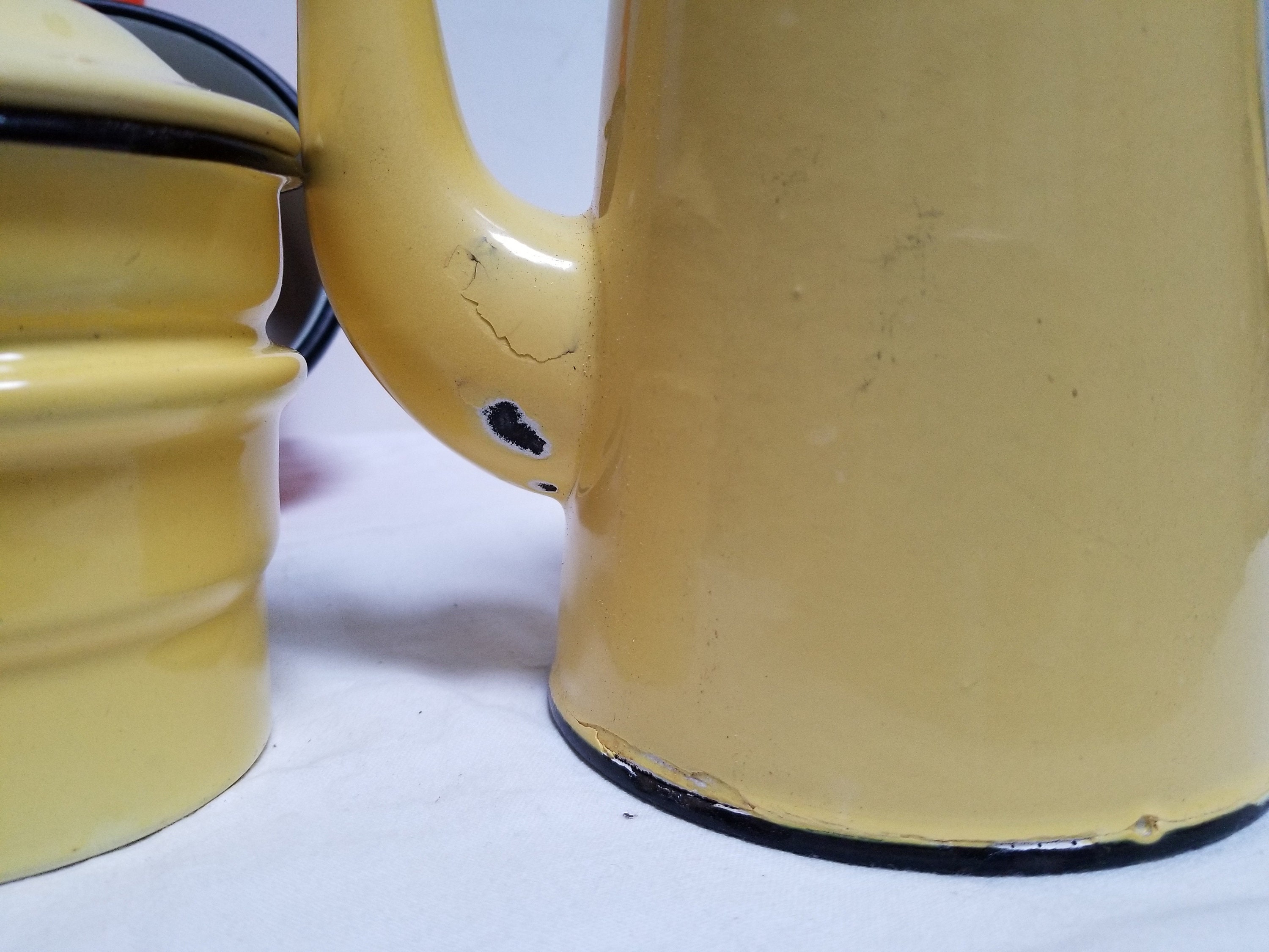1940s French Enamel Yellow Coffee Maker. French Vintage Kitchen