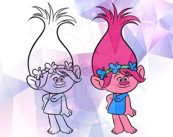 Trolls Poppy LAYERED SVG DXF Png Eps Pdf Vector Cut Files Cricut Design Silhouette Cameo Troll Birthday Party Decorations Vinyl Tshirt Decal