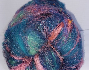 Princess of the Night. Textured art batt for spinning felting weaving crafting etc. Mixed fibers. Night themed batt.