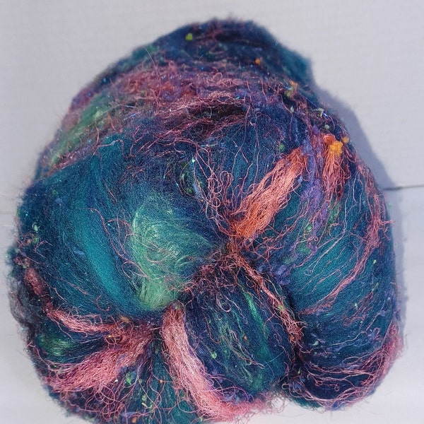 Princess of the Night. Textured art batt for spinning felting weaving crafting etc. Mixed fibers. Night themed batt.