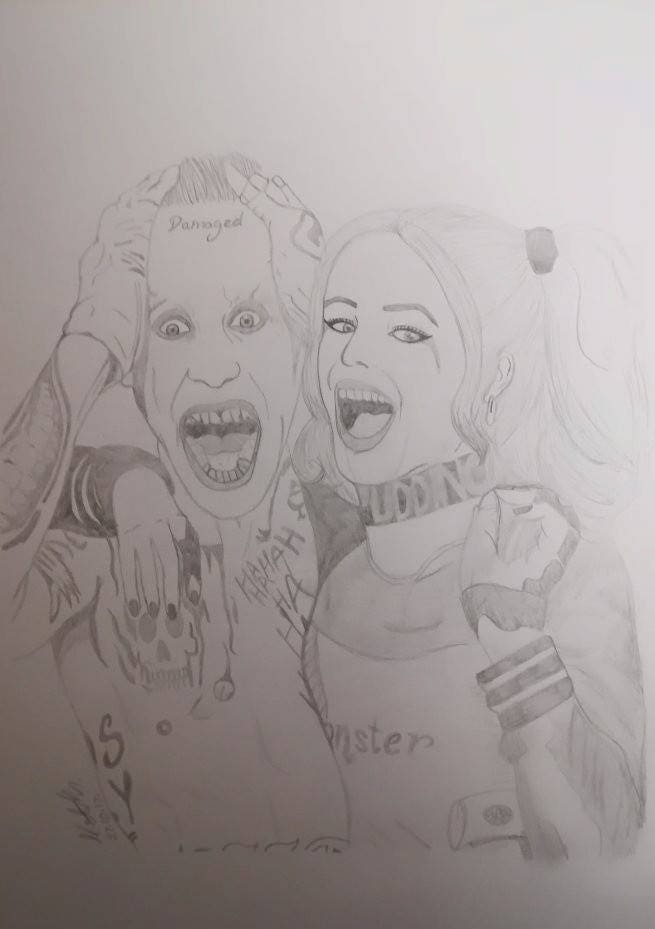 The Joker And Harley Quinn Pencil Drawing Etsy