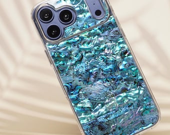 Abalone Shell Phone Case iPhone 17 Samsung S25 Ultra, Real Seashell MagSafe Case, Iridescent Pearl Cover | MagSafe Iridescent Ocean Seashell