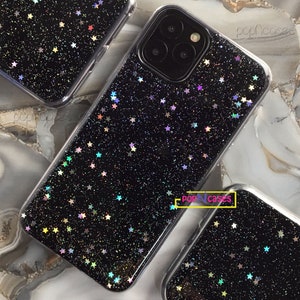 Étui pour iPhone 15 céleste avec paillettes holographiques bling astronomie pour iPhone 14, étui noir céleste étoiles pour iPhone 13, étui pour iPhone 12, étui pour iPhone 16