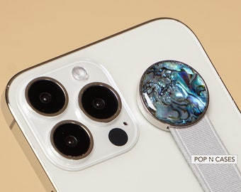 Iridescent Abalone Sea Shell Phone Hand Strap - Silver Base
