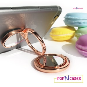 Rose gold cell phone ring holder phone stand phone grip Phone accessory Cute Bow Phone mirror Phone ring holders finger grip kickstand