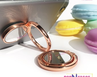 Rose gold cell phone ring holder phone stand phone grip Phone accessory Cute Bow Phone mirror Phone ring holders finger grip kickstand