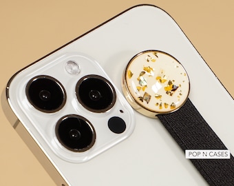 Gold Flake Iridescent Sea Shell Hand Strap: Universal Phone Accessory