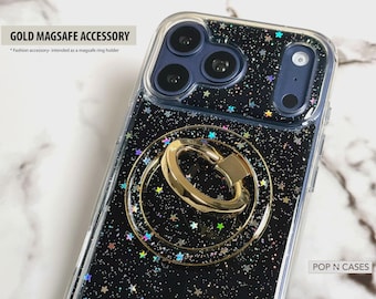 MagSafe Star ring holder phone accessory, glitter celestial stars , black, gold or silver finish