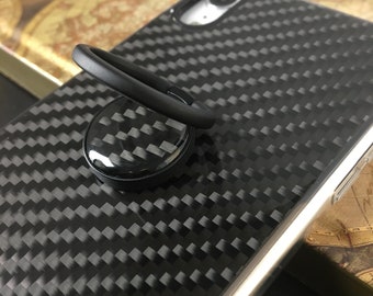 Black Carbon Fiber Phone Ring Holder Grip: Fashion Accessory