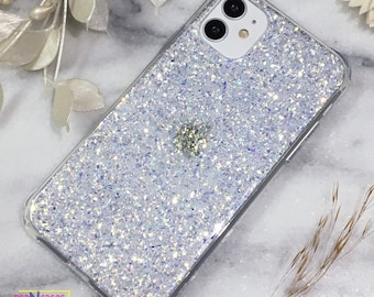 For iPhone 15 Series Iridescent Crystal Twinkle 24k Gold Holo Glitter iPhone 14 case iPhone 13 case iPhone 12 case