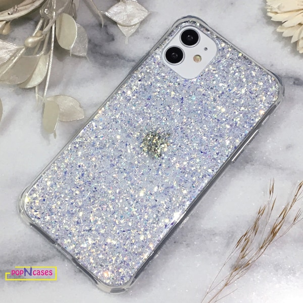 For iPhone 15 Series Iridescent Crystal Twinkle 24k Gold Holo Glitter iPhone 14 case iPhone 13 case iPhone 12 case