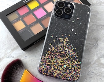 Confetti Sparkle With Holographic Iridescent Glitter Diamonds- Iphone 14, iphone 13 iphone 12, iphone 13 pro , 14 pro, 14 pro max,