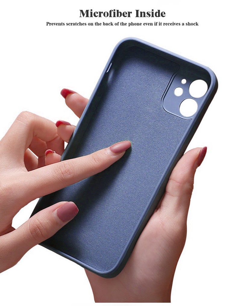 May include: A blue silicone phone case with a microfiber lining to protect the back of the phone from scratches. The case has a raised camera bump to protect the lenses.