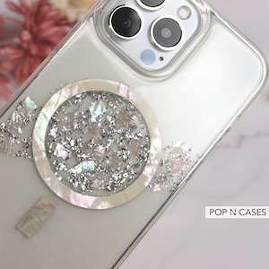 MagSafe Opal Pearl Iridescent Sea Shell Clear iPhone Phone Case With Silver Foil Sparkle, iPhone 16 Case, iPhone 15 Case iPhone 16 Pro Max