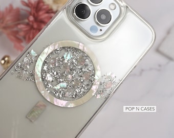 Iridescent Pearl MagSafe iPhone Case With Iridescent Seashell Silver Foil glitter and sparkles 2m protection iPhone 17