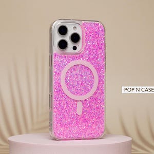 Étui pour iPhone Magsafe rose scintillant, recharge MagSafe, étui pour iPhone 16, iPhone 15, iPhone 16 pro Max, iPhone 16+, iPhone 14, coque pour iPhone 13