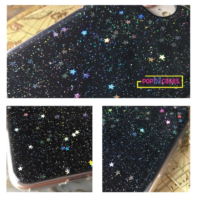 Iphone star celestial black case Holographic glitter stars Etsy
