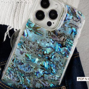 Coque de téléphone en véritable alabone Sea Shell pour iPhone 16, bleu aqua irisé, conque verte, pour iPhone 16 Pro, iPhone 16 Pro Max, iPhone 16+, iPhone 15