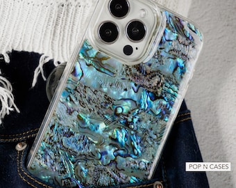Real Abalone Sea Shell iPhone Case: Iridescent Aqua Blue Green, iPhone 16 , 15, 14