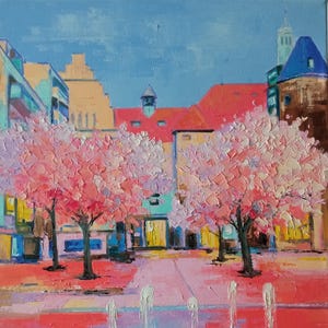Sakura Blossoms, Original Oil Painting On Canvas, Japan Landscape, Modern Wall Art, Ukrainian Artist, Pink Blossoms, Blossoming Tree