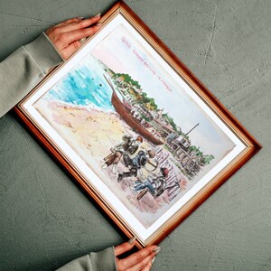 Dipinto ad acquerello originale Odessa Seaside, Arte multimediale mista, Acquerello sul mare, Pittura di Odessa, Arte ucraina, Pittura originale sul mare