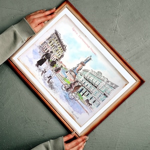 Odessa Ucraina Monumento Caterina II Acquerello originale su carta, Artista ucraino, Pittura di Odessa, Pittura ad acquerello, Arte tecnica mista