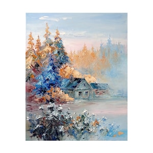Pintura a óleo original Floresta de outono, arte de parede natural, pintura de outono, artista ucraniano, pintura texturizada, paisagem de outono, arte original