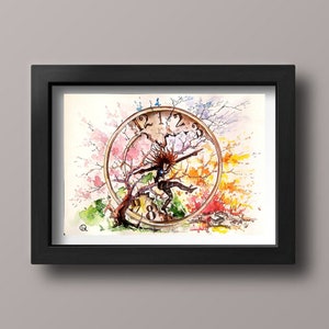 Pittura ad acquerello originale Ruota della fortuna, arte murale colorata, pittura tecnica mista, acquerello unico, artista ucraino, arredamento simbolico