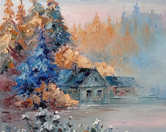 Dipinto a olio originale Foresta autunnale, Arte murale naturalistica, Dipinto autunnale, Artista ucraino, Dipinto strutturato, Paesaggio autunnale, Arte originale
