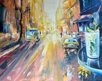 Original Textured Oil Painting, New York Cityscape, Ukrainian Artist