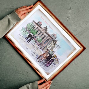 Dipinto ad acquerello originale Sinagoga Brodsky a Odessa, Arte multimediale mista, Pittura di Odessa, Acquerello, Architettura di Odessa, Arte ucraina