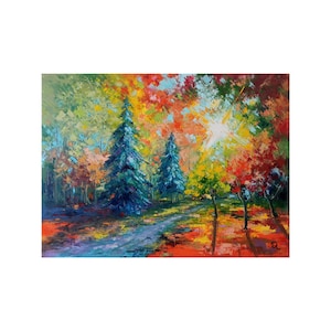 Forêt d&#39;automne, peinture à l&#39;huile originale, peinture de paysage sur toile, paysage d&#39;automne, artiste ukrainien, art mural coloré