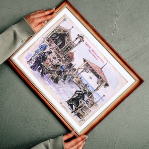 Dipinto ad acquerello originale Piccola fontana di Odessa, Arte ucraina, Pittura di Odessa, Arte multimediale mista, Pittura storica sul mare, Arte di Odessa