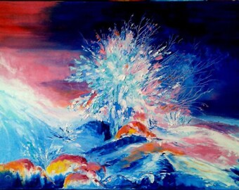 Original Winter Landscape Oil Painting, Scandinavian Wall Art (19.68x27.55)