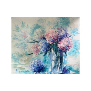 Original oil painting Hydrangea flowers, Painting on Canvas, Ukrainian Artist, Floral Wall Art, Textured Painting, Pastel Art, Floral Decor