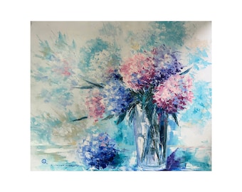 Original oil painting Hydrangea flowers, Painting on Canvas, Ukrainian Artist, Floral Wall Art, Textured Painting, Pastel Art, Floral Decor