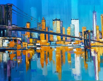 Original oil painting Bright New York, Modern Cityscape, Modern Wall Art, Ukrainian Artist, New York Design, City Painting, New York Art