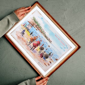 Dipinto ad acquerello originale Odessa Lanzheron, artista ucraino, arte originale sul mare, pittura di Odessa, acquerello sul mare, arte multimediale mista